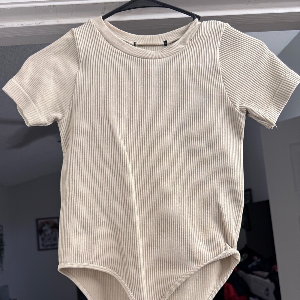Cream Ribbed Kids One Piece